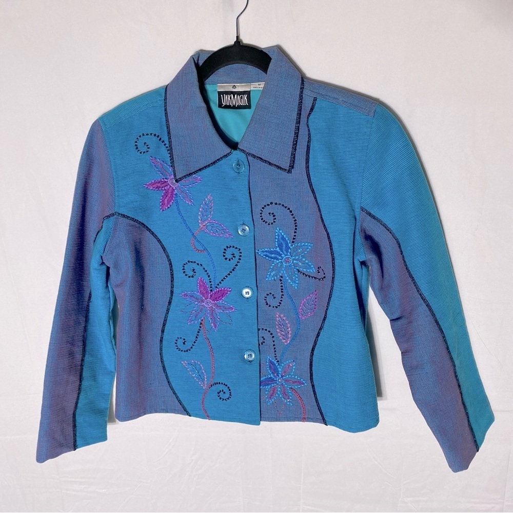 Vinatge YakMagik Blue Purple Yak Yarn Button Up Light Jacket M